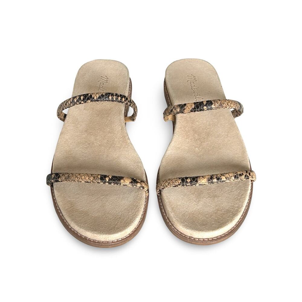 Madewell Bare Slide Sandals Size 8.5 Tan & Brown Snake Skin Pattern Flats - Picture 2 of 5